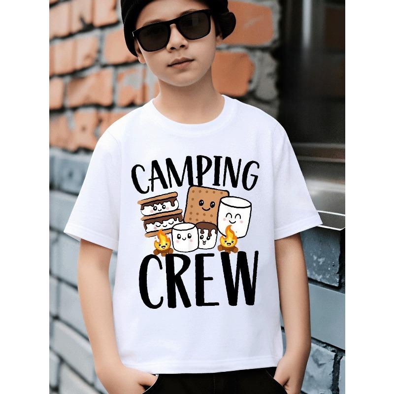 Boys Crewneck Short Sleeve Tee, Camping Crew S'Mores Campfire Lion Tiger Dinosaur Graphic Casual Tops