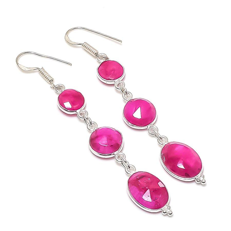 

Натуральный Рубин(Смоделированный) Драгоценный камень 925 стерлингового серебра Ювелирные серьги 2,88 f0b37