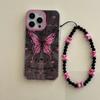 Premium Aurora Pink Butterfly Applicable To Apple 16promax Mobile Case Bracelet IPhone 15 Niche Protection Case