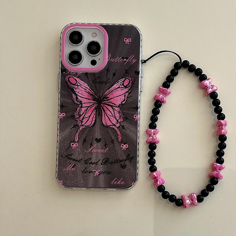 

Premium Aurora Pink Butterfly Applicable To Apple 16promax Mobile Case Bracelet IPhone 15 Niche Protection Case Apple 16