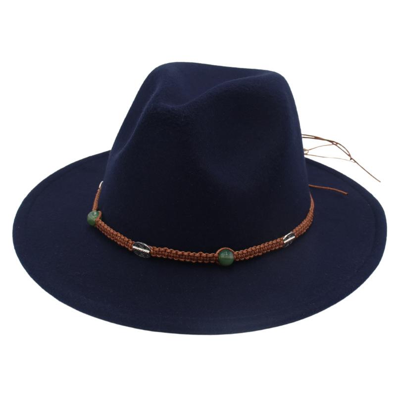 2023 New Top Hat Jade Accessories Woven Fleece Belt Foreign Trade Jazz Hat Big Eaves Show Small Face Big Head Circle Felt Hat