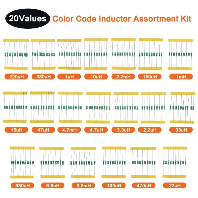 200pcs Inductor Assortment Kit 1UH-4.7MH 20values DIP 0.5W Inductance Color Ring Inductor Assorted Set