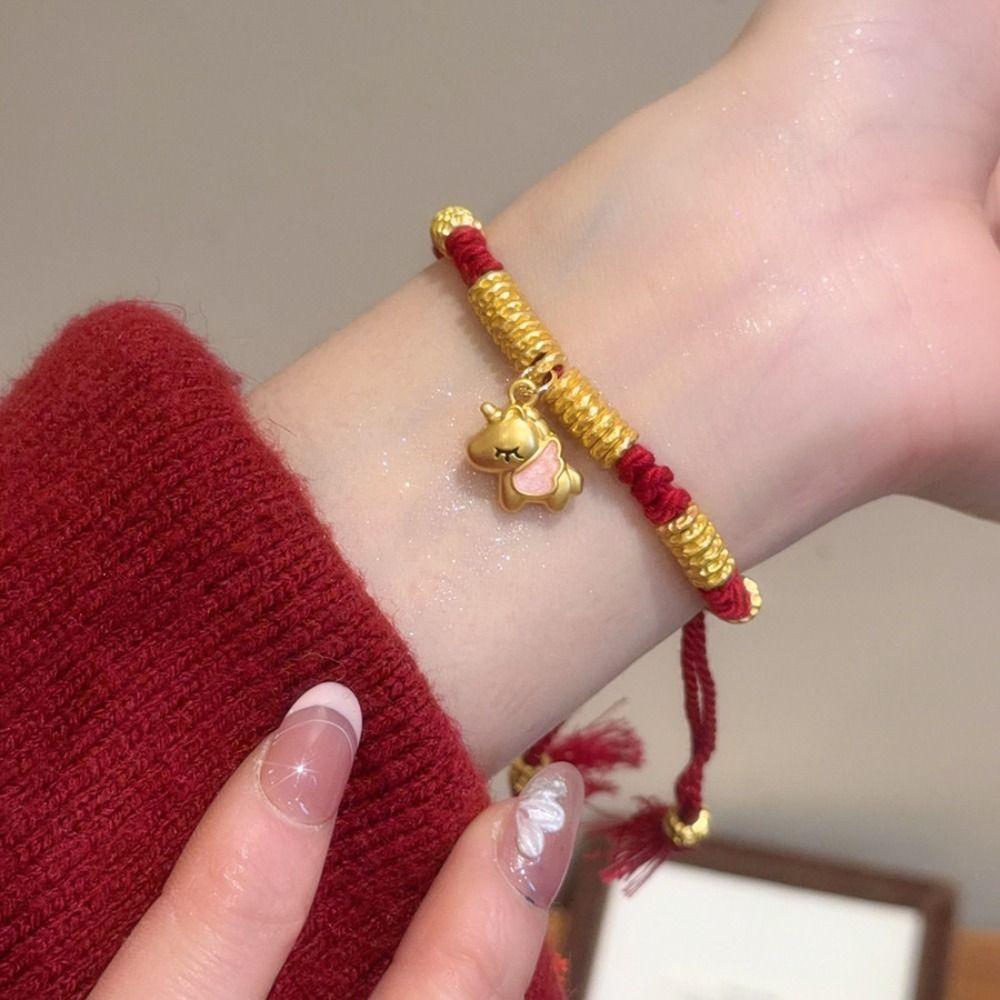 Year of The Horse Zodiac Horse Bracelet Hand-woven Chinese Red Handrope  Decoration