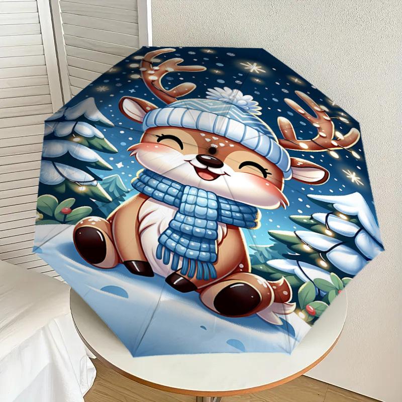 1PC reindeer snowscape Automatic Open/Close Umbrella Compact Folding Umbrella with 8-Rib Shaft lightweight esign, Fashion Lovers1226A