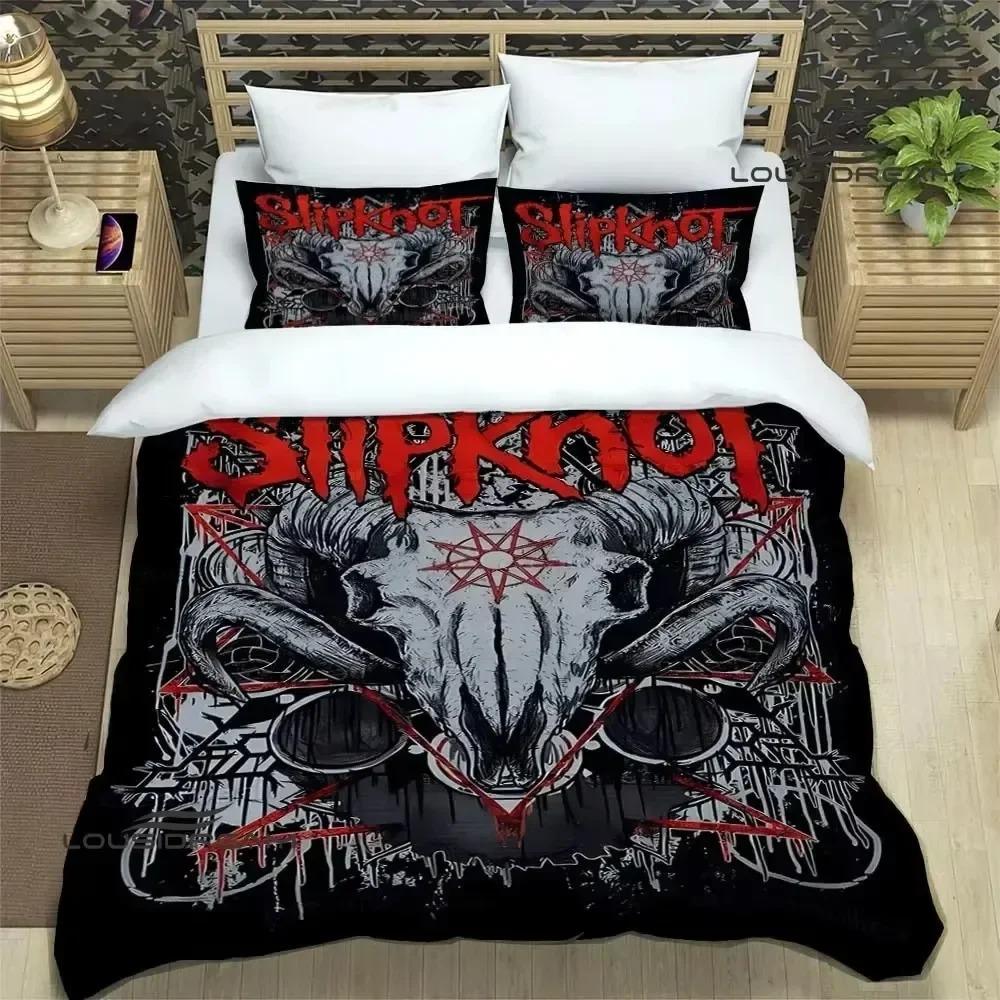 Housse de couette et taie d'oreiller 3D S-slipknot, parure de lit simple/double, décoration de chambre à coucher, cadeau pour garçons et filles 135×200cm