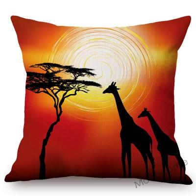 Africa Sunset Breathtaking View Scenery Art Gallery Decorative Throw Pillow Case African Animal Giraffe Elephant Cushion Cover