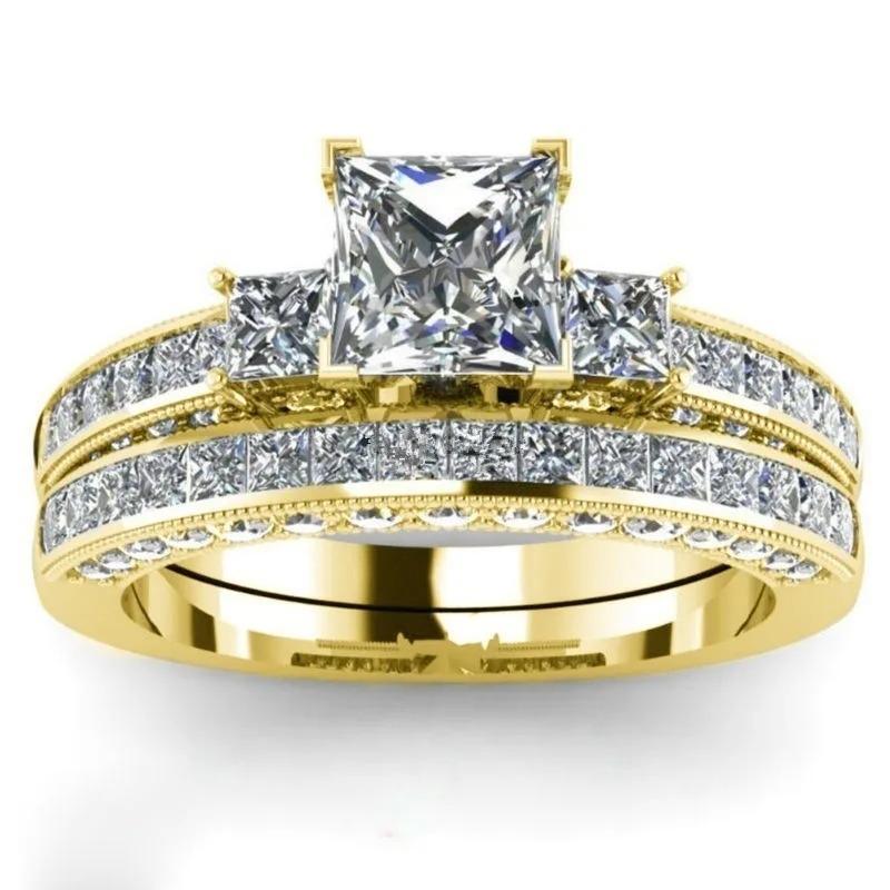 His and Hers Couple Rings Luxury Gold Color Women Heart Zircon Wedding Rings Set Men Stainless Steel Ring Wedding Jewelry Gifts