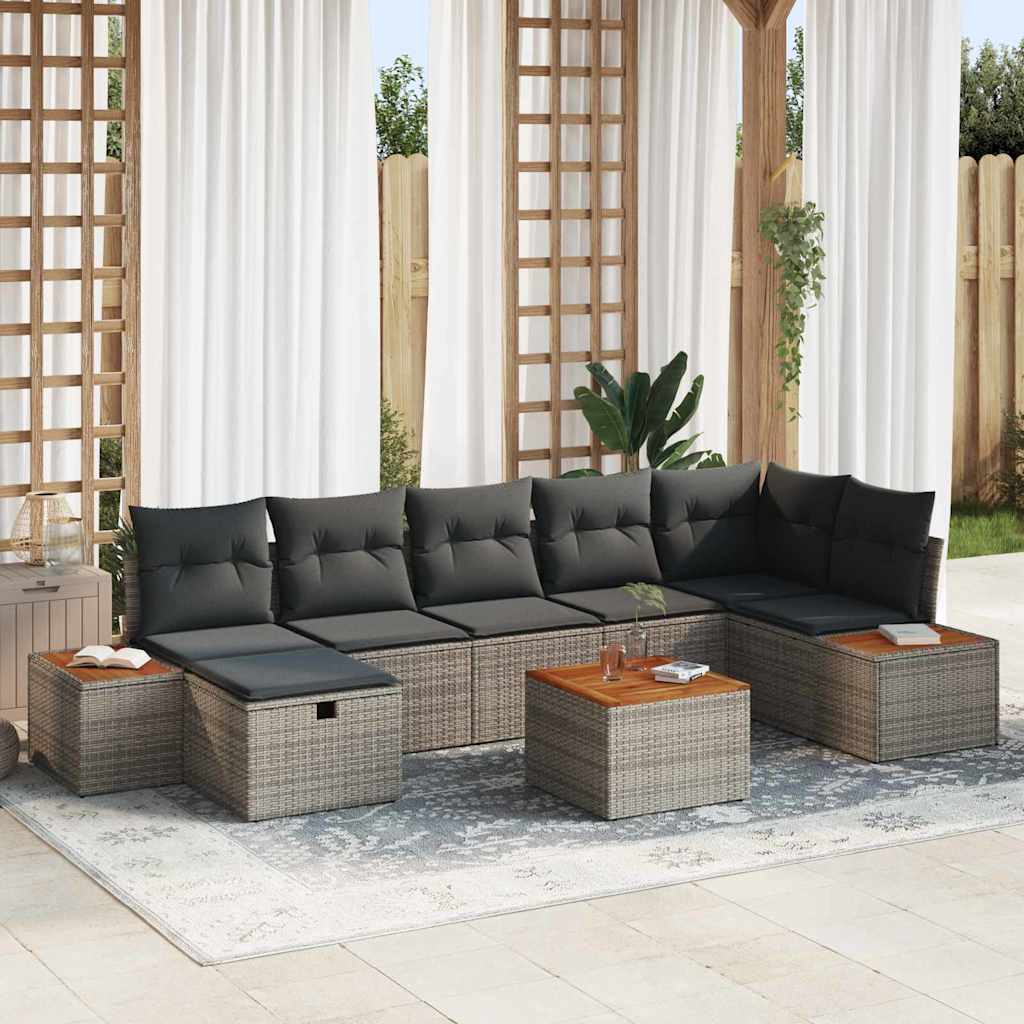 Garden Sofa Set with Cushions 8 Pcs Grey Poly Rattan