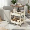 Mobile End Table with Storage Baskets 360-Degree Rotating Wheels Foldable