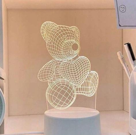 Adorable 3D TEDDY BEAR Night Lamp, Decorative LED for the Room, 3 Light Colors, USB
