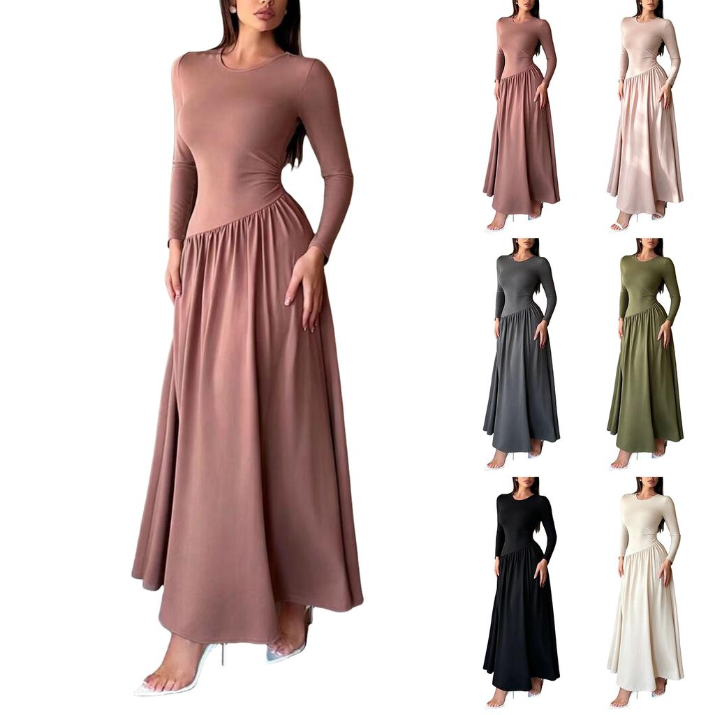 Damen Langes Casual Strickkleid mit Langen Ärmeln, Bequemes Pulloverkleid für den Alltag