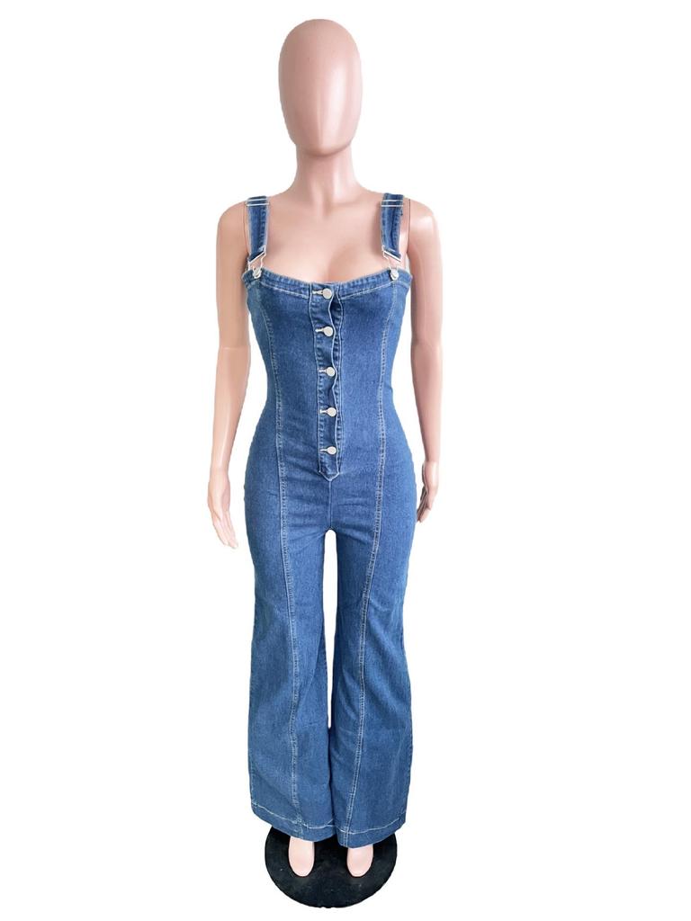 European & American Women's Fashion Casual Sexy Wide-Leg Denim Overalls