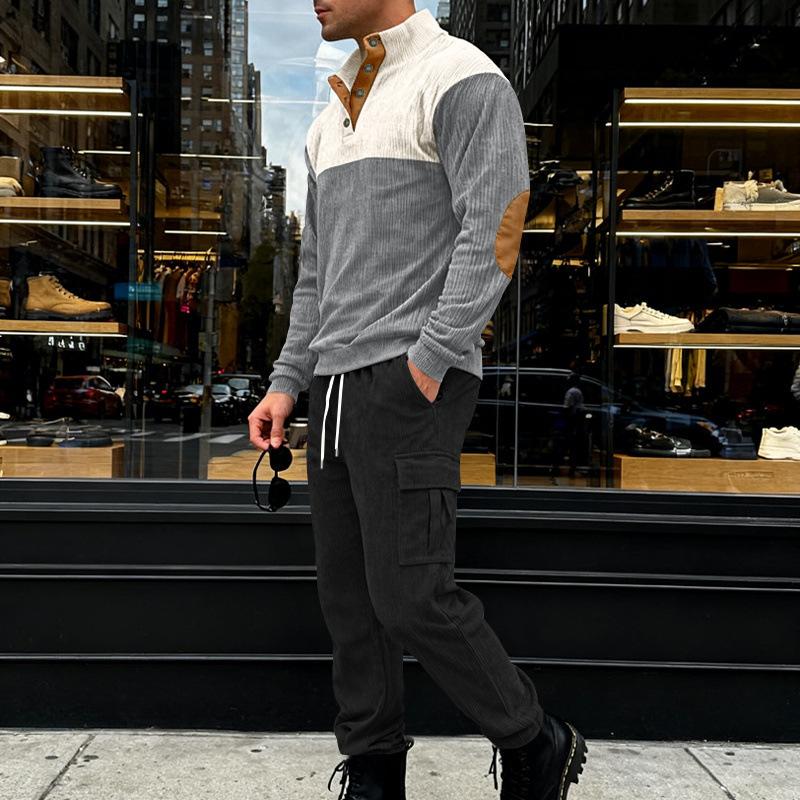 Весенне-осенний мужской повседневный уличный свободный ретро рабочий костюм из вельвета цвета хаки S серый