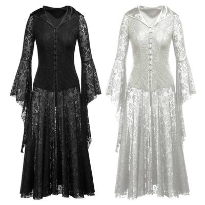 Abito Lungo da Donna Rinascimentale Gotico con Cappuccio in Pizzo con Maniche a Campana per Costume di Halloween