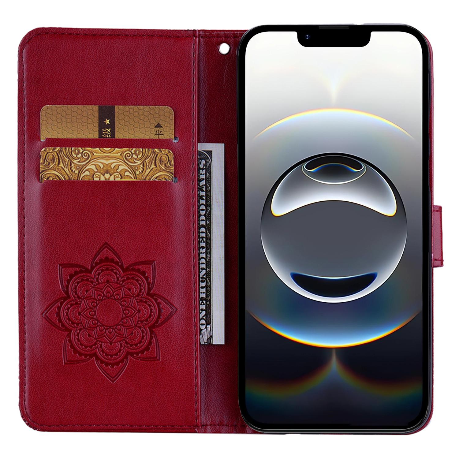 

For iPhone 16e Wallet Case Owl Flower Imprinted Rhinestone Leather Cover Grey