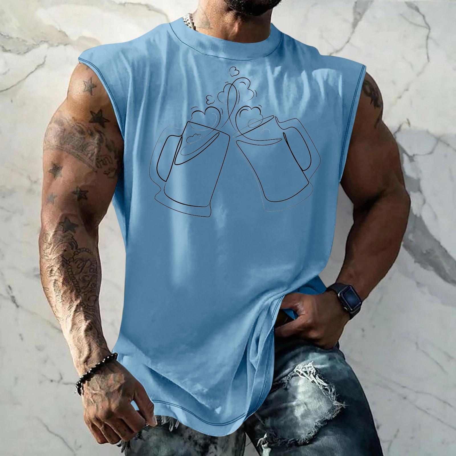 

Men Sleeveless Tank Top Loose Fit Casual Streetwear Printed Texture Pattern Vest Summer Outdoor Sportswear Beachwear M