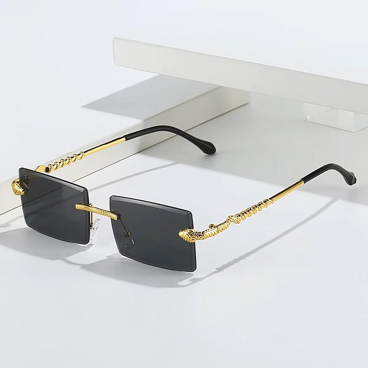 Attractive Glasses Women's New Polygon Rimless Sunscreen Sunglasses Retro Snake Decoration Clear Ocean Lens Eyewear Men Sun Glasses Uv400 Shades
