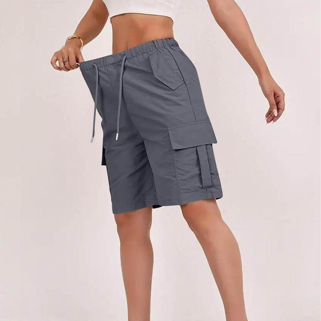 2026 Summer High-Waisted Button Lace-up Cargo Shorts with Pockets