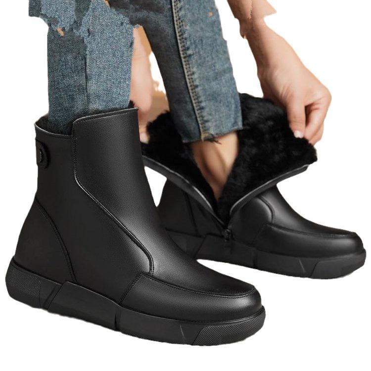 Flat-bottomed Snow Boots Women's New Winter Velvet Thickened Short Boots Fur Integrated Non-slip Cotton Shoes