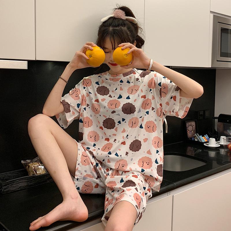 Summer Women's Pajamas Cute Cartoon Short Sleeved Set Loose Spring and Autumn Style Outerwear Home Wear
