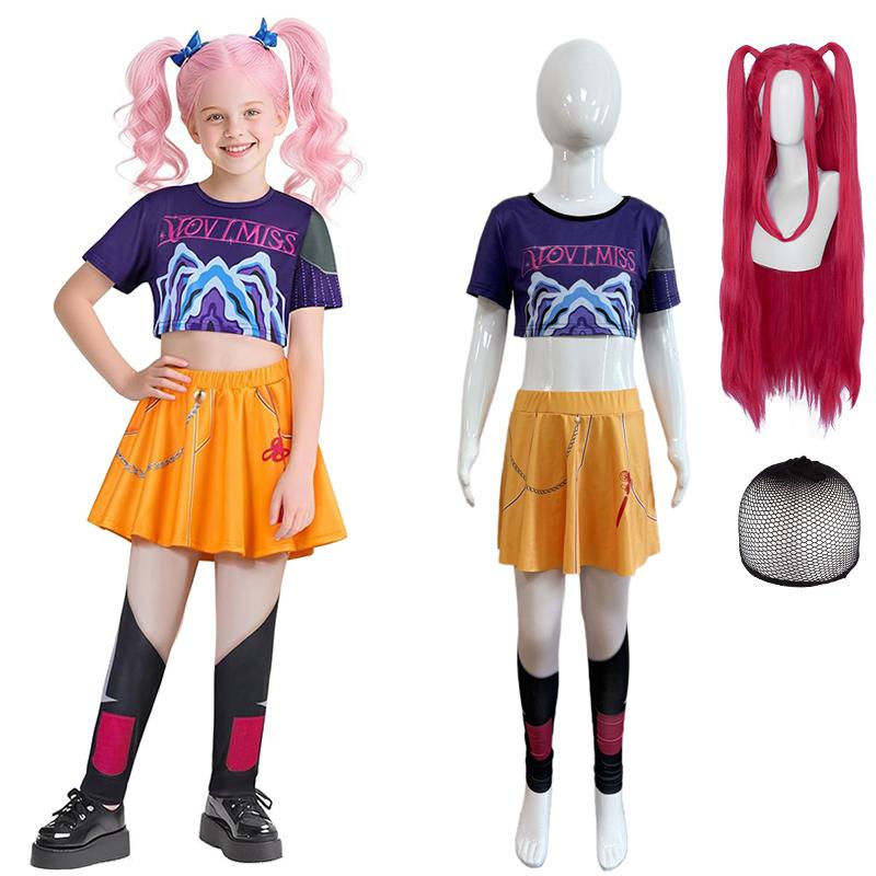 KPop Movie Demon Hunters Same Style Girls Clothing 2-12Years Children Halloween Cosplay Party Masquerade Zoey Rumi Mira Costume