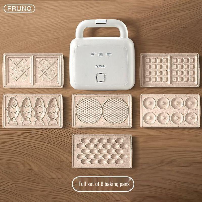 Multi-Functional Double-Disc Breakfast & Waffle Maker with Replaceable Baking Plates