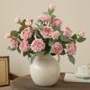 10pcs Fake Flowers Artificial Silk Grilled Edged Tea Rose Wedding Decoration Pink Simulation Flower 3 Heads Roses Branches