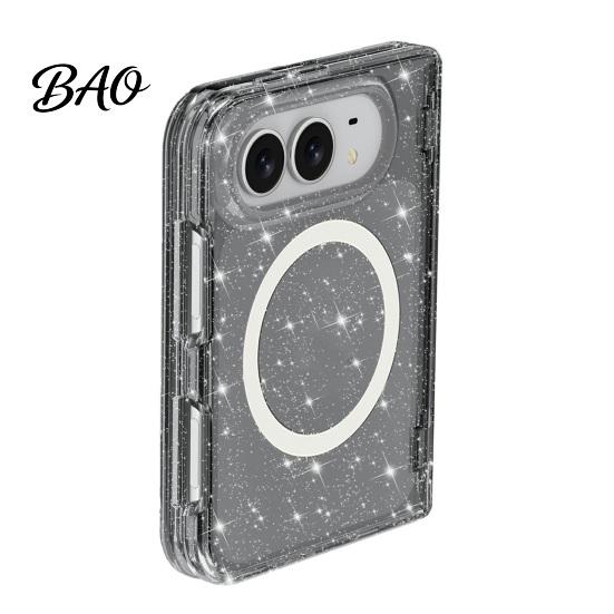 Durable Scratch Resistant Magnetic Glitter Case for IPhone Fold, Clear Phone Protector Shell, Shell Precise Cutout, Guard Anti-fall Protection MagSafe