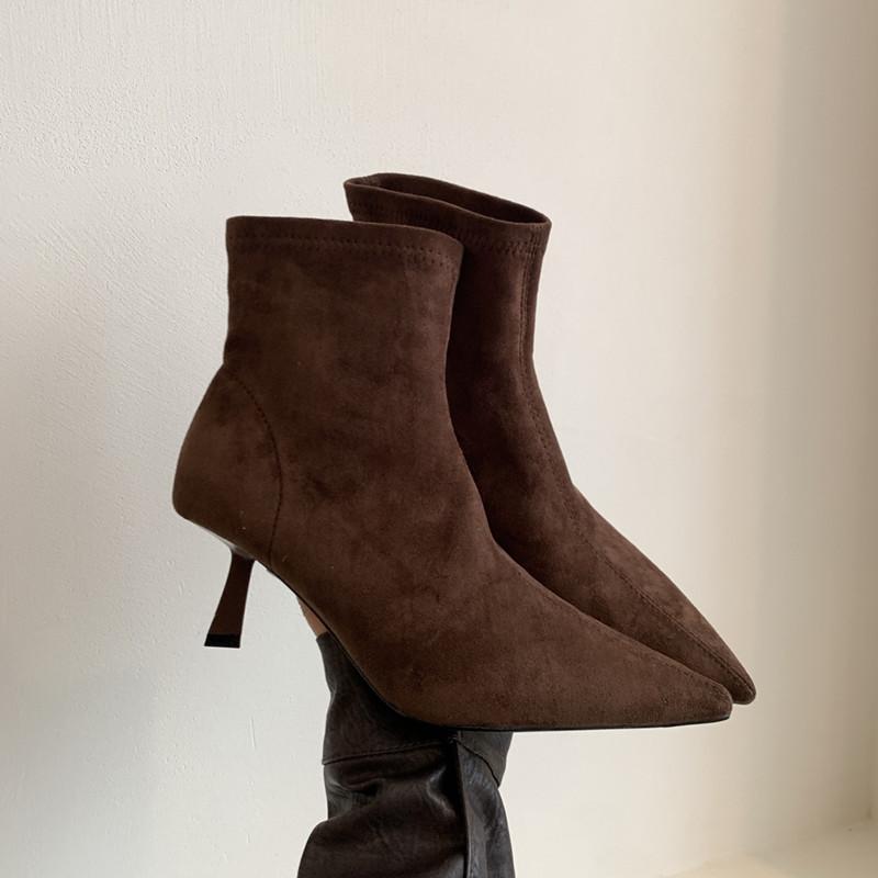 Fashion Bailamos Winter New Brand Women Short Boots Fashion Pointed Toe Ladies Elegant Ankle Boots Thin High Heel Dress Pumps Shoes