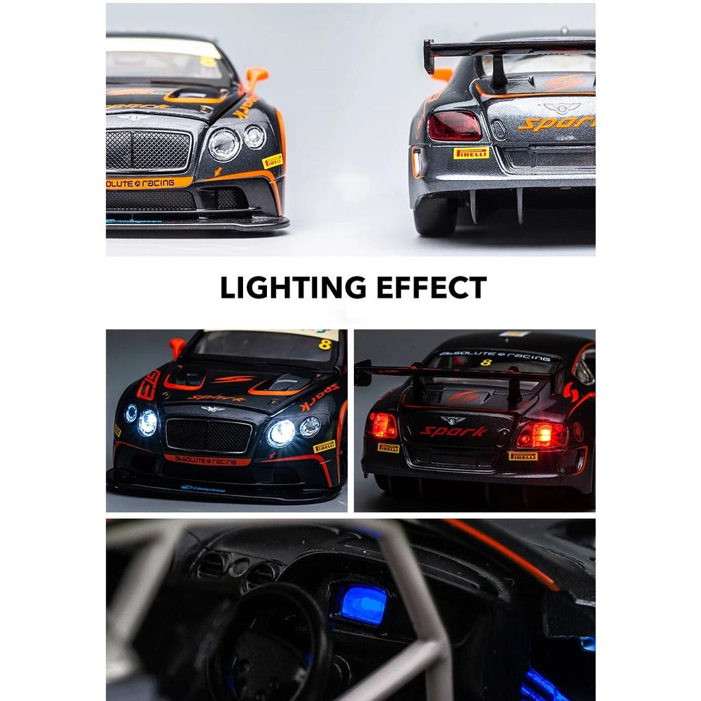 1/24 Bentley Continental GT3 Free Wheeling High Light Sport Racing Car Model Toy Diecast Metal Alloy Miniature Replica