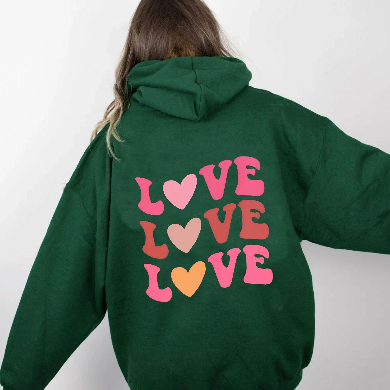 

Цветная толстовка Love Love Love с капюшоном для женщин, толстовки с капюшоном, пуловеры, модная графика, чистый хлопок, уличная одежда, топ, джемпер, толстовки с капюшоном S зелёный