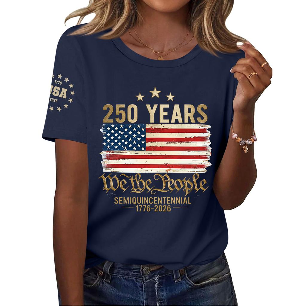 Women's Fashion Casual Printed Short Sleeve Round Neck Pullover Tops