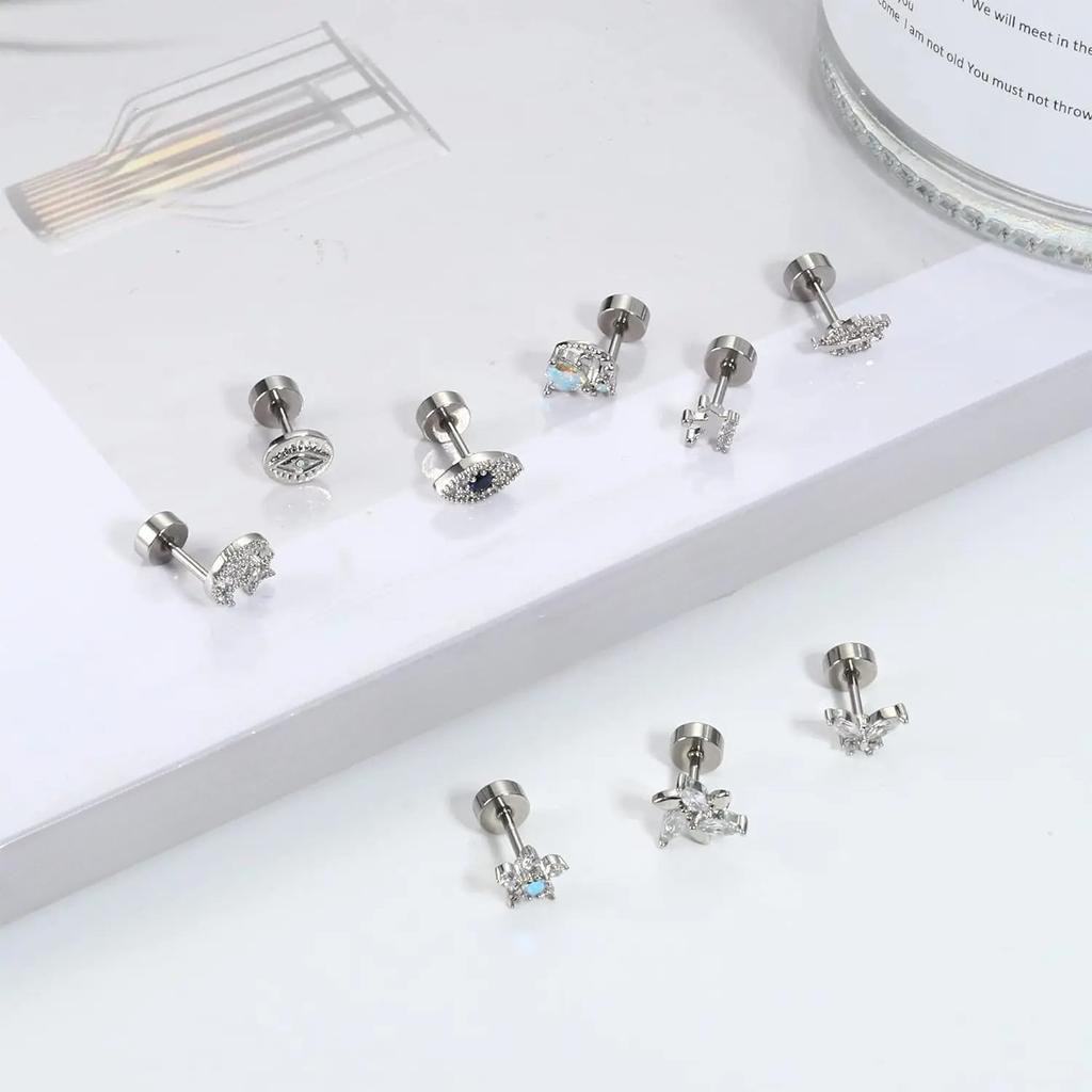 Bobisty 1PC Cartilage Stainless Steel Earrings for Women Flat Back Stud Earrings for Cartilage Helix Piercing Jewelry