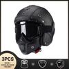 Vintage Motorcycle Helmet Men's Four Season Cruise Scooter Leather Jet Helmets Electric Bike Half Helmet with Cool Mask DOT
