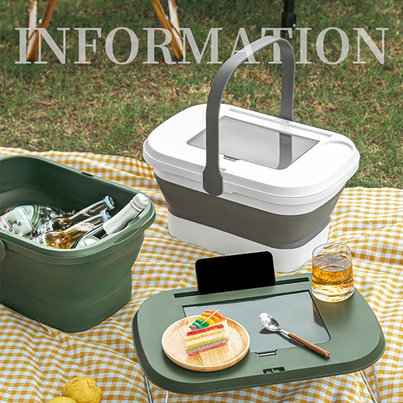 

AOTU Multi-Function Outdoor Picnic Basket with Collapsible Table Water Basket White+Grey