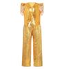 Kids Jazz Dance Costume Set Sequin Embellished Cap Sleeve V Neck Asymmetrical Hem Zip Vest with Elastic Waist Pants for Stage Competition