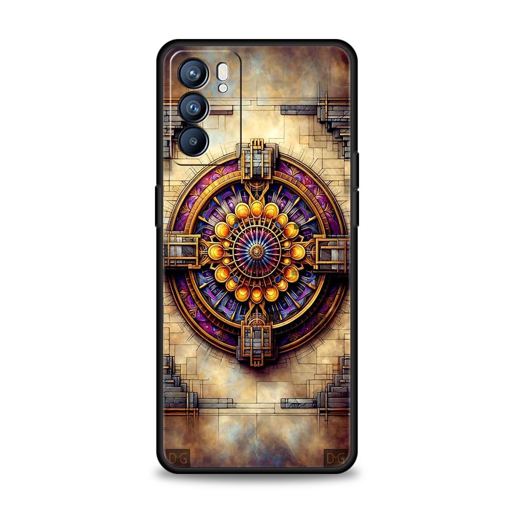 Retro Circular Totem Design Phone Case For Oppo A17 A31 A54 A57 A78 A79 A98 Find X5 X6 Reno 6 7 8 10 11 12 13 F Pro 5G Soft TPU