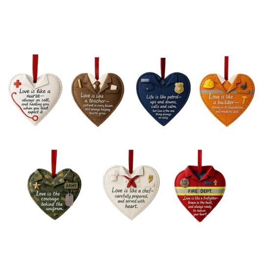 Occupational Love Heart Ornaments Heart Ornament to Honor Chef/Teacher/Builder/Firefighter for Christmas Tree Decor