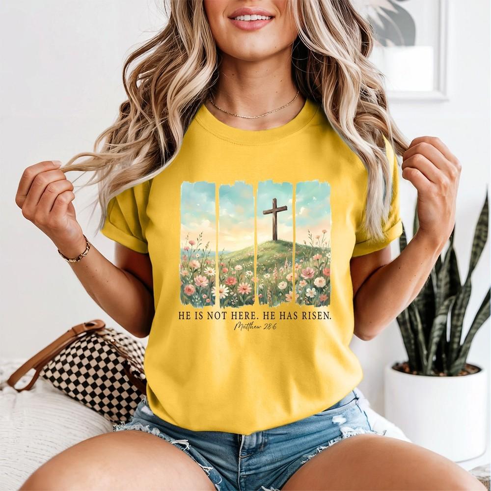Unisexs Easter Christian Tshirt He Is Risen Religious Jesus Lover Gift