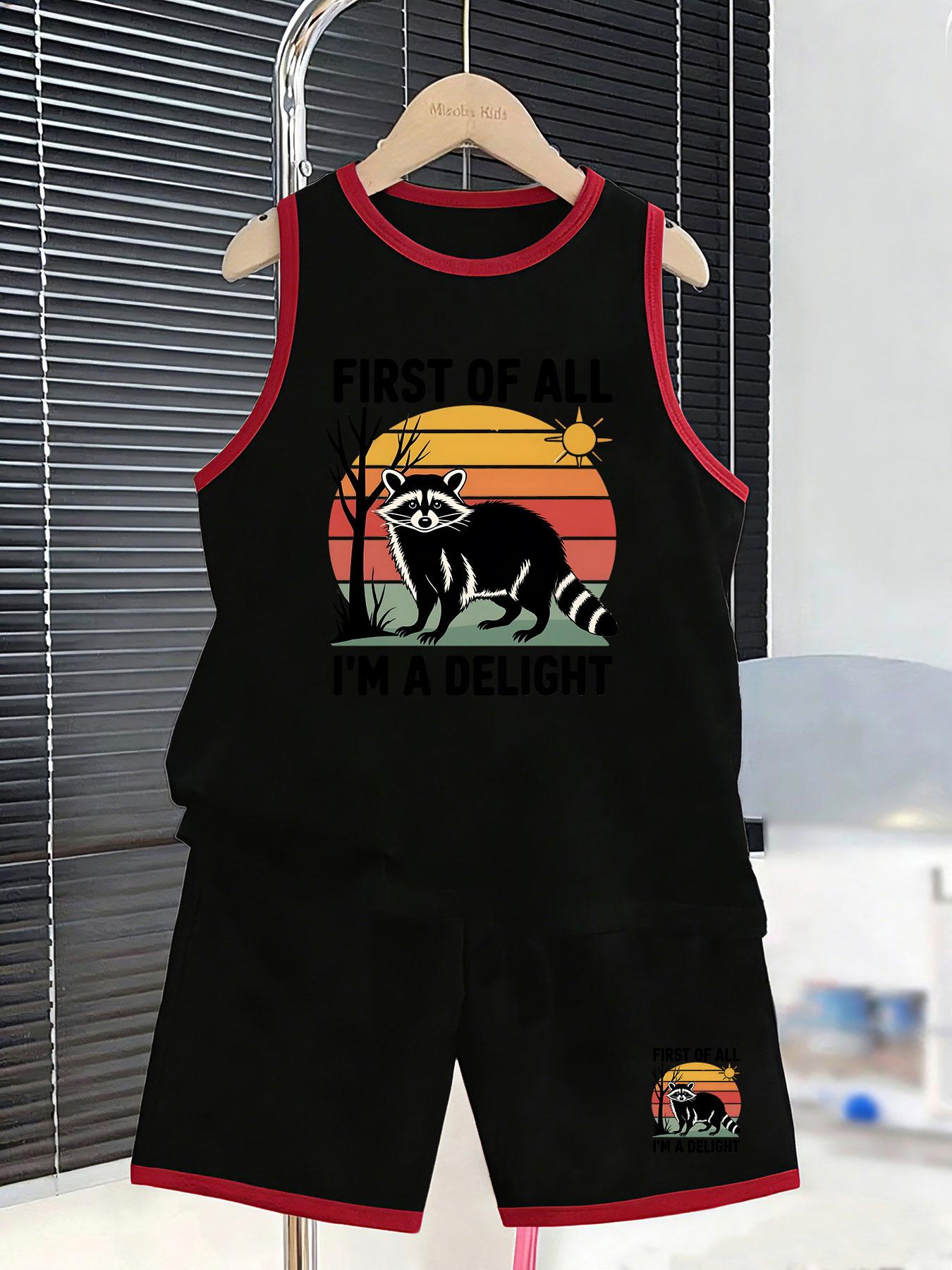 

Boys’ retro raccoon set. Breathable soft fabric, vintage prints, loose fit for versatile summer styling. 2-3Y чёрный
