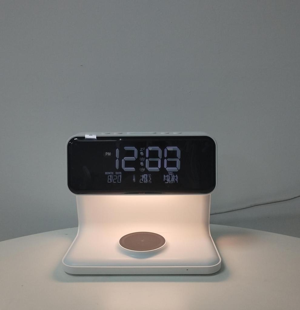 10W Wireless Charging Bedside Lamp with Alarm Clock & Three-Level Dimming Night Light