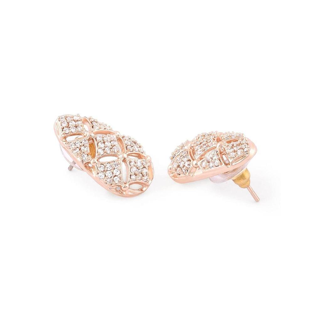 Rose Cubic Zirconia Party Bling Necklace & Earring Set For Women
