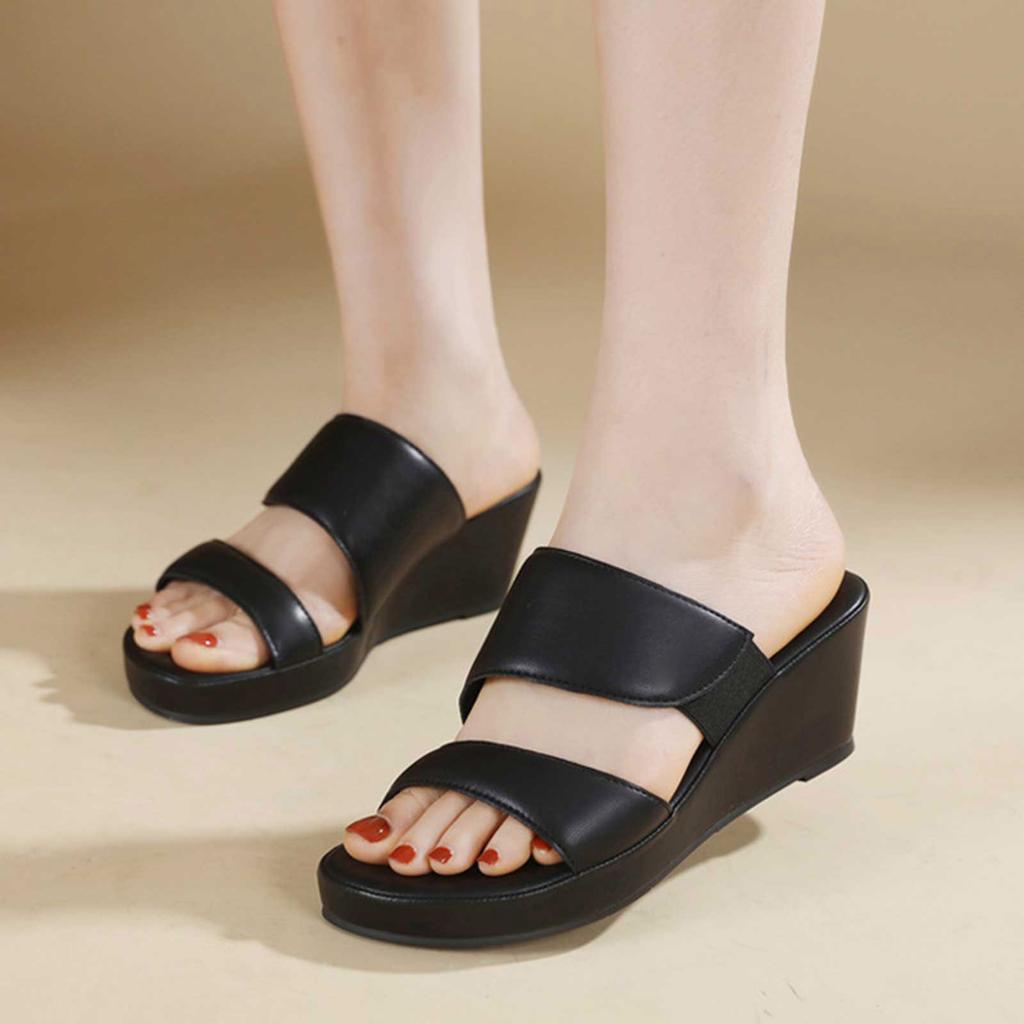Chunky Platform Slippers Women's Sandals Leather Solid Color Ladies Fashion Slides Thick Sole Summer Shoes Woman Flip Flops