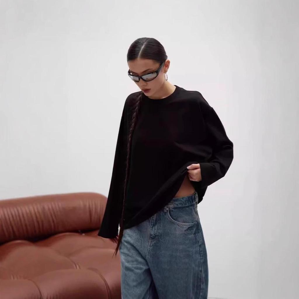 Herbst/Winter Einfarbiger Pullover mit langen Ärmeln und Rundhalsausschnitt für Damen