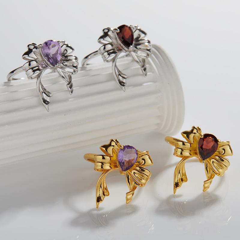 S925 Sterling Silver Inlaid Natural Colored Jewelry Ring Women'S High-End Jewelry