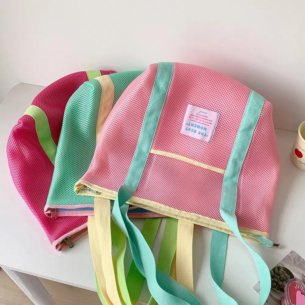 Shoulder Bag Mesh Tote Bag Colored Mesh Handbag Picnic Snack Bag Mesh Shopping Bag Travel