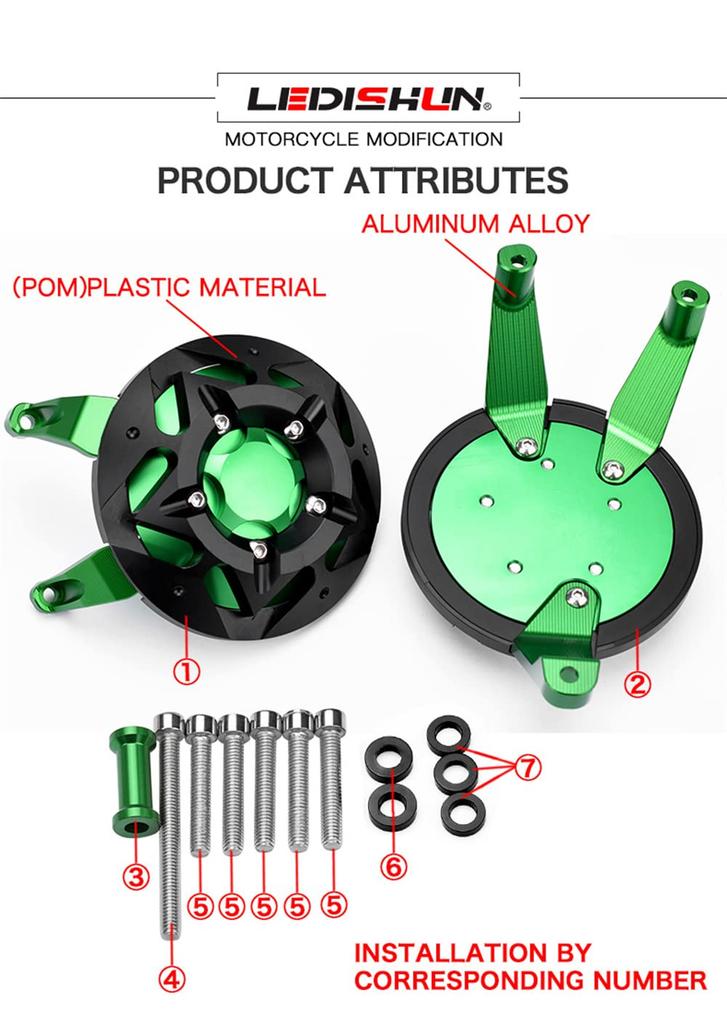 LEDISHUN Engine Cover, Engine Slider, Engine Guard for Kawasaki Versys 1000 (KLZ1000B) 2015-2022 (Green)
