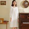 White Retro Princess Style Long-Sleeve Nightgown - Sweet, Loose, and Lightweight for Spring and Autumn
