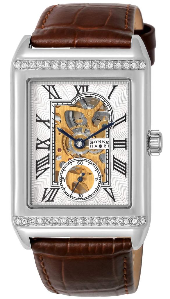 Sonne Men's 41mm Watch H021SSZBR with Silver Dial, Stainless Steel, and Hand-Wound Movement, Brown