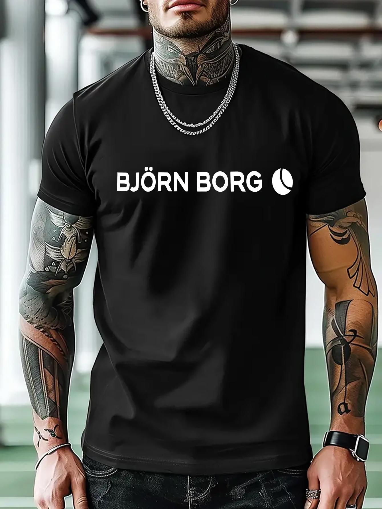 Casual Athletic T-shirt with Bold BJÖRN BORG Print & Moon Logo - Short Sleeve Crew Neck M